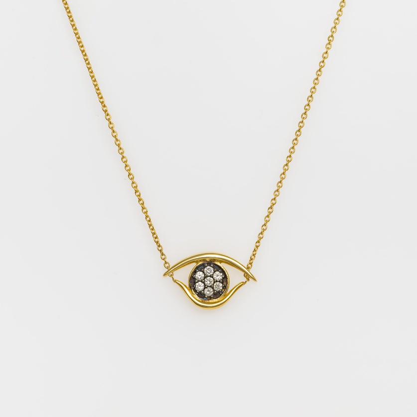 Evil eye pendant in yellow gold and diamonds