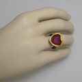 Heart-shaped ring in silver and gold with doublet ruby stone