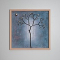 Wall piece with bronze tree in a blueish backround