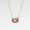 "Eye" pendant in silver and gold with rhodonite and diamonds