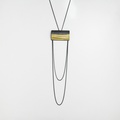 Modern rectangular necklace in silver and gold with chains