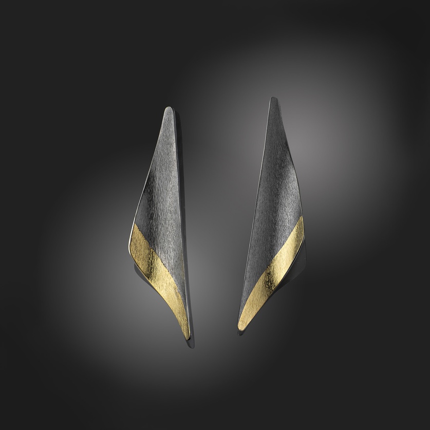 Statement black silver earrings with 22K gold
