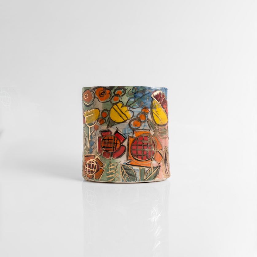 Flat Ceramic Vase with Colorful Pattern (medium size)