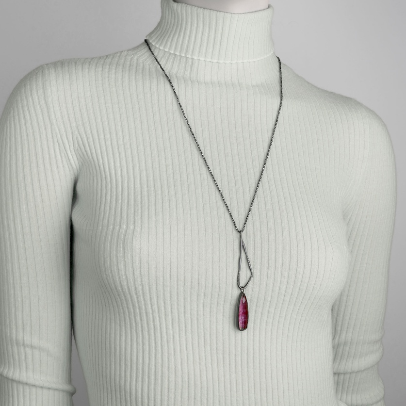 Impressive silver pendant with ruby doublet stone and diamonds
