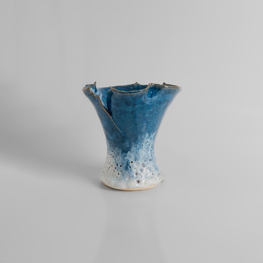 Blue "wavy" ceramic vase (small)