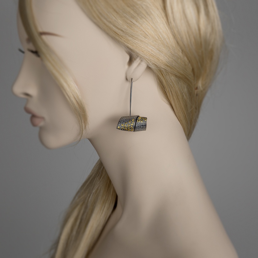 Modern silver earrings with gold inlay
