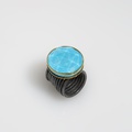 Imposing silver & gold ring with faceted quartz-turquoise doublet stone